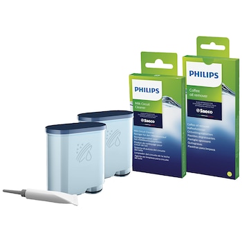 Kit intretinere pentru espressor Philips CA6707/10, 2 filtre AquaClean si tub lubrifiere, 6 plicuri curatare lapte, 6 tablete indepartare ulei Kit intretinere pentru espressor Philips CA6707/10, 2 filtre AquaClean si tub lubrifiere, 6 plicuri curatare lapte, 6 tablete indepartare ulei