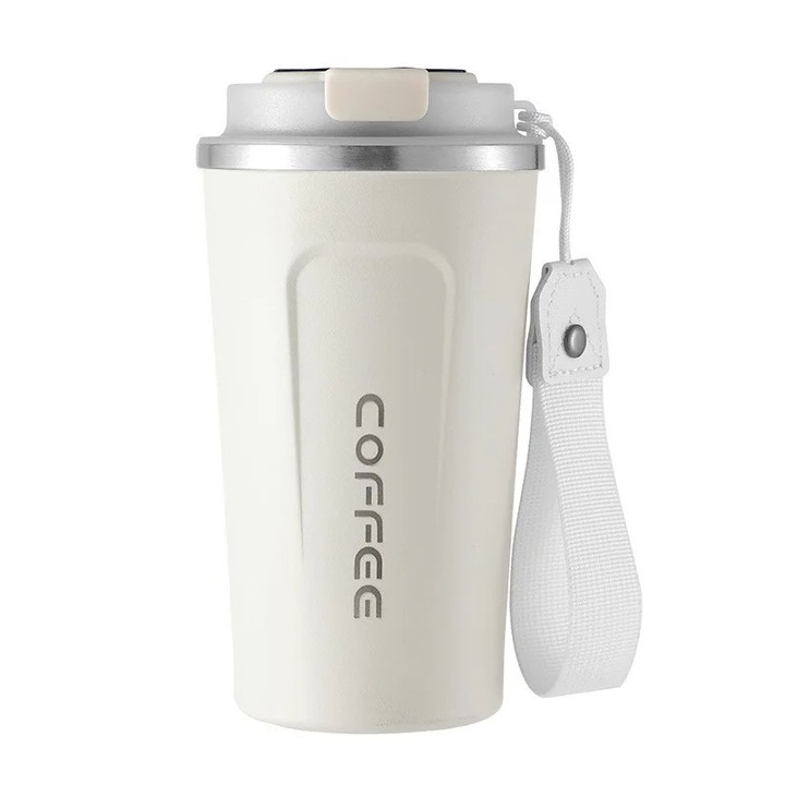 Cana termos cu capac etans, inox, 510ml, alb, cu snur