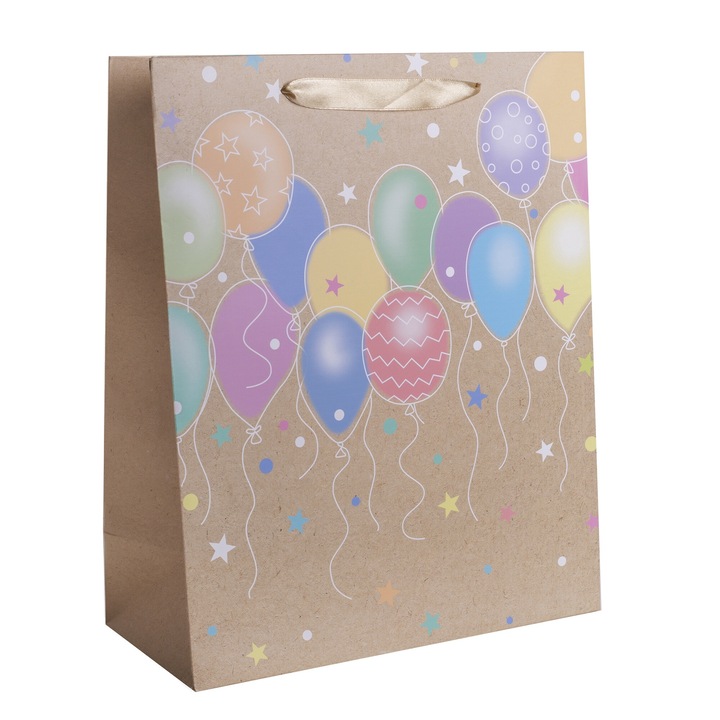 Iris színes lufik arany papírtasak matt 18*23 cm