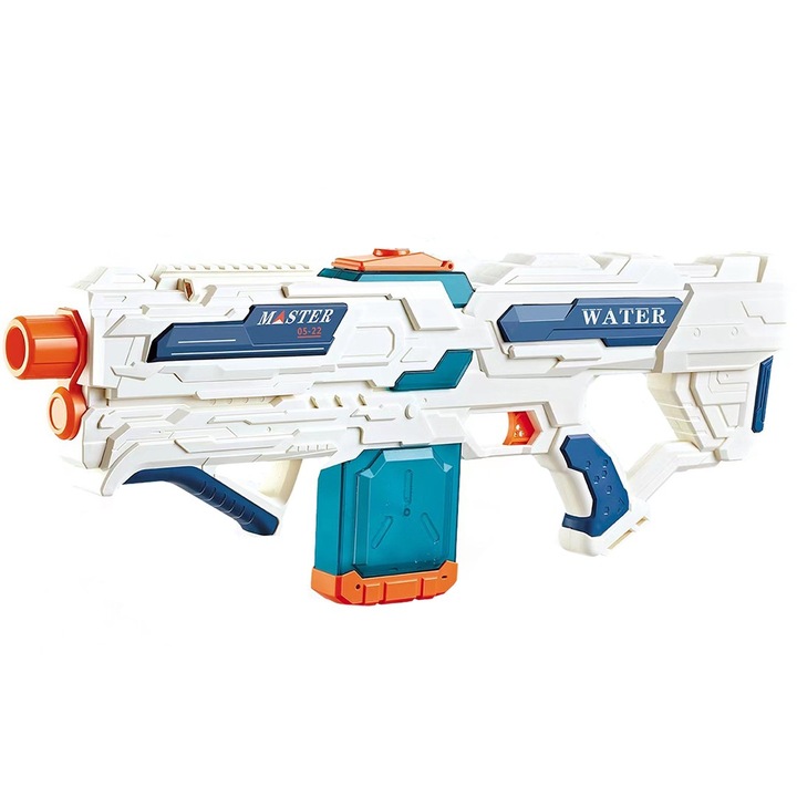 Воден пистолет за деца 14+ години, Flippy, 600 ml резервоар, с 1200 mAh батерия, електрически взрив, бяло/синьо
