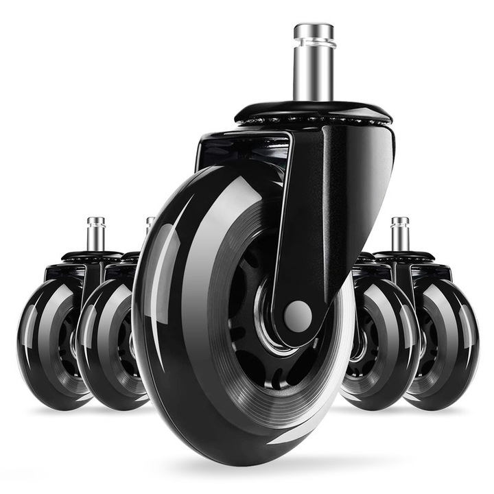 Set 5 roti pentru scaune de birou Airchros, silentioase, potrivire universala 11mm, negru, durabile