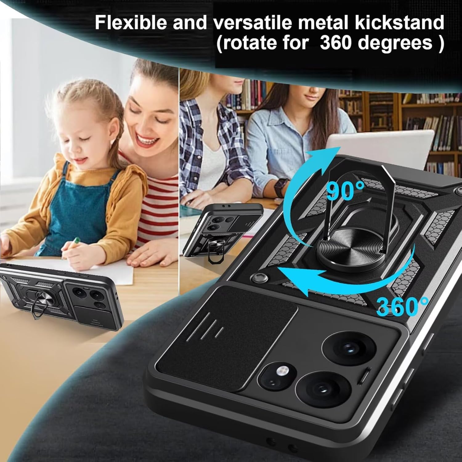 Husa pentru Oppo Reno 13F, 13FS 4G, 5G Ring Armor Kickstand Tough Rugged Cover cu protectie camera - verde