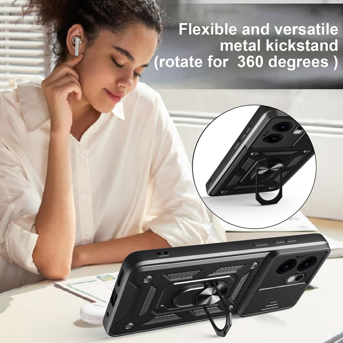 Husa pentru Oppo Reno 13F, 13FS 4G, 5G Ring Armor Kickstand Tough Rugged Cover cu protectie camera - verde