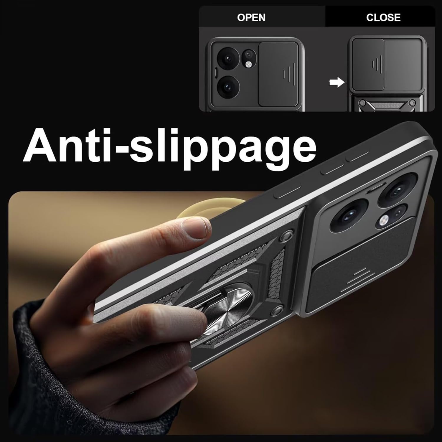 Husa pentru Oppo Reno 13F, 13FS 4G, 5G Ring Armor Kickstand Tough Rugged Cover cu protectie camera - verde