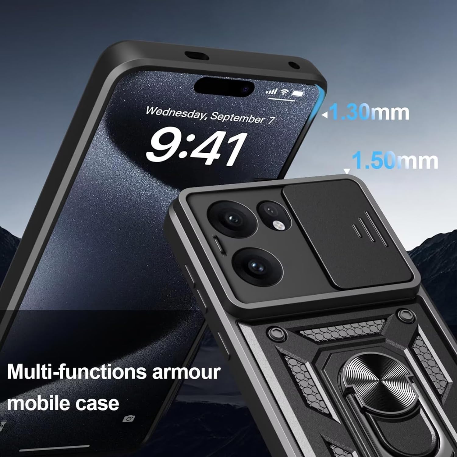 Husa pentru Oppo Reno 13F, 13FS 4G, 5G Ring Armor Kickstand Tough Rugged Cover cu protectie camera - verde