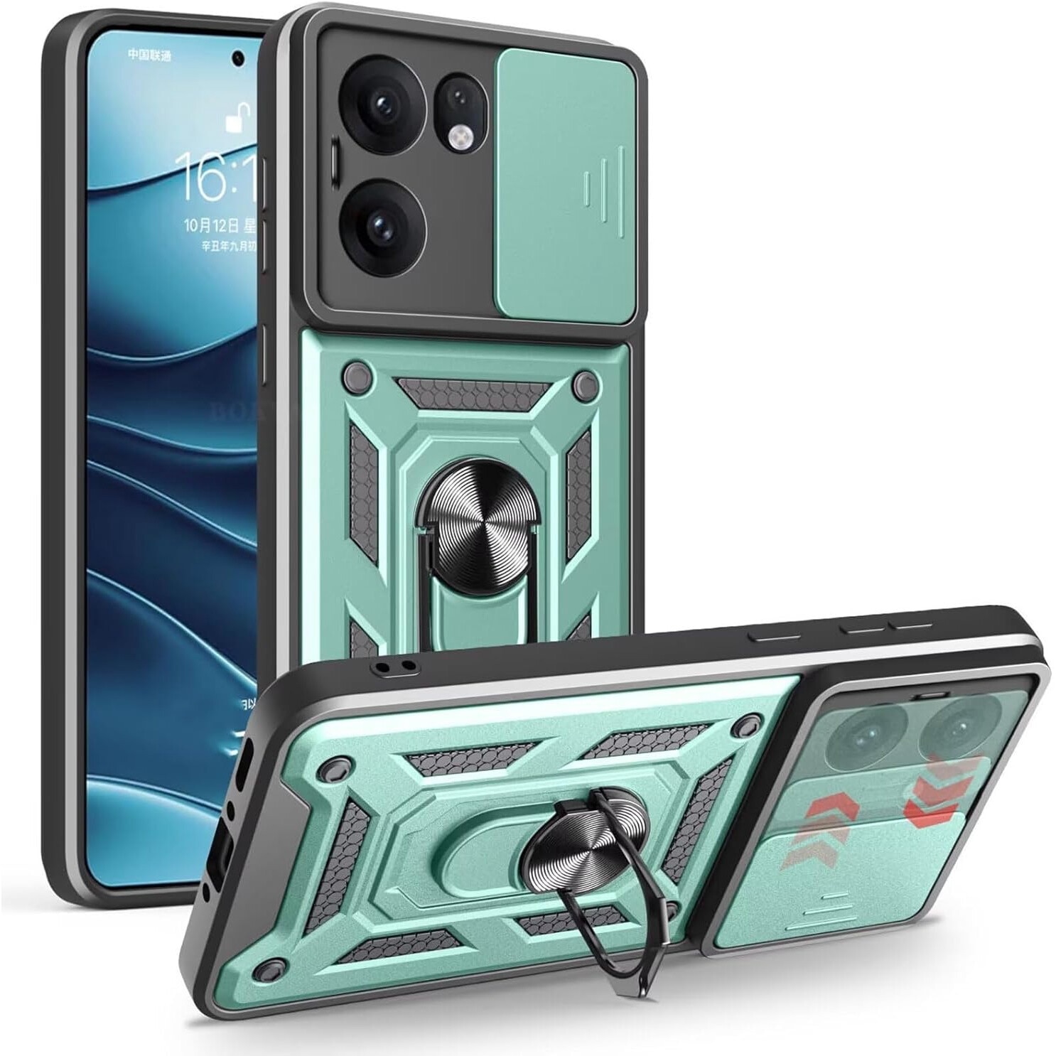 Husa pentru Oppo Reno 13F, 13FS 4G, 5G Ring Armor Kickstand Tough Rugged Cover cu protectie camera - verde