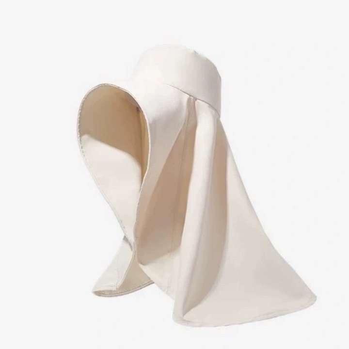 UPF50+ Шапка с изключително голяма периферия, шал за врата, шапка за слънце „всичко в едно“, бяла