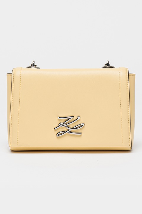 Karl Lagerfeld, Geanta crossbody din piele cu bareta din lant Autograph, Galben pai