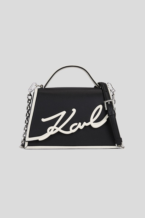 Karl Lagerfeld, Geanta crossbody de piele cu logo supradimensionat, Alb, Negru