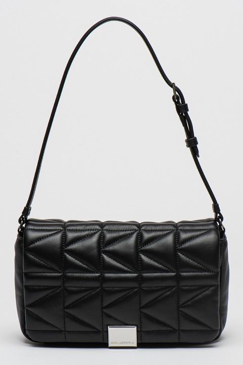 Karl Lagerfeld, Geanta de piele cu bareta de umar Kuilt, Negru, Negru stins