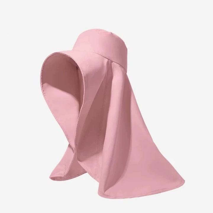 Palarie de soare All-in-One, roz, cu boruri foarte mari si sal pentru gat, 23x40cm