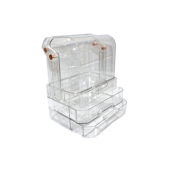 Organizator cosmetice luxury, cu maner, Transparent