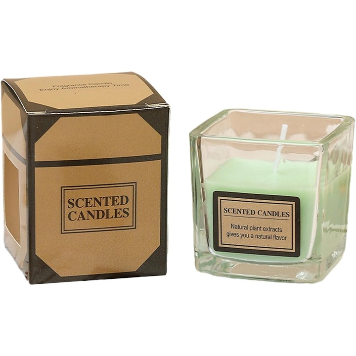 Ароматизирана свещ, Flippy, модел от прозрачно стъкло, с етерично масло, 4,8 x 5,4 x 5,5 см, аромат на бял чай, зелен