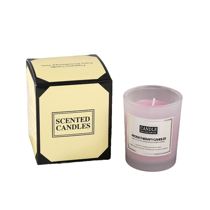 Ароматна свещ, от Fitilomania, модел с прозрачен буркан, 6,2 x 5,2 см, аромат на роза, розов