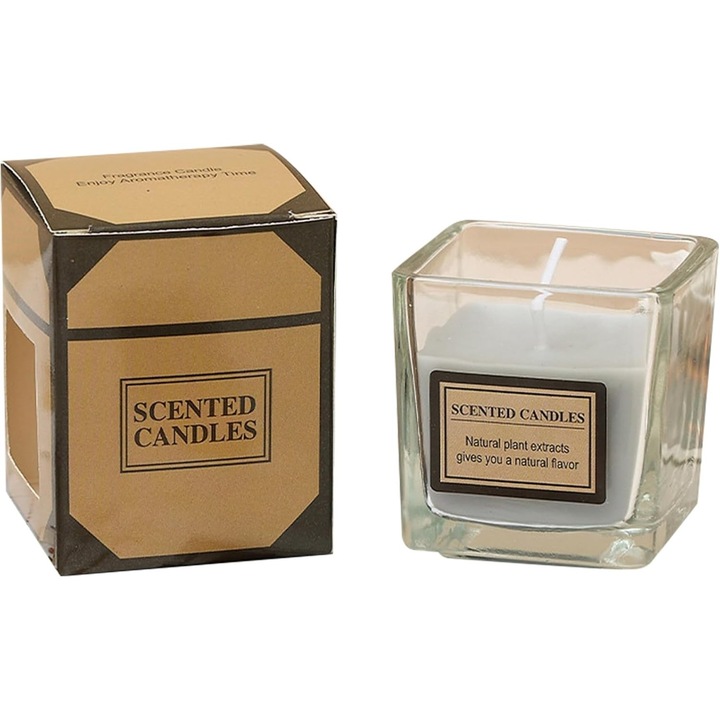 Ароматна свещ, прозрачна чаша, с етерично масло, 4.8 x 5.4 x 5.5 см, кехлибарен аромат, сива