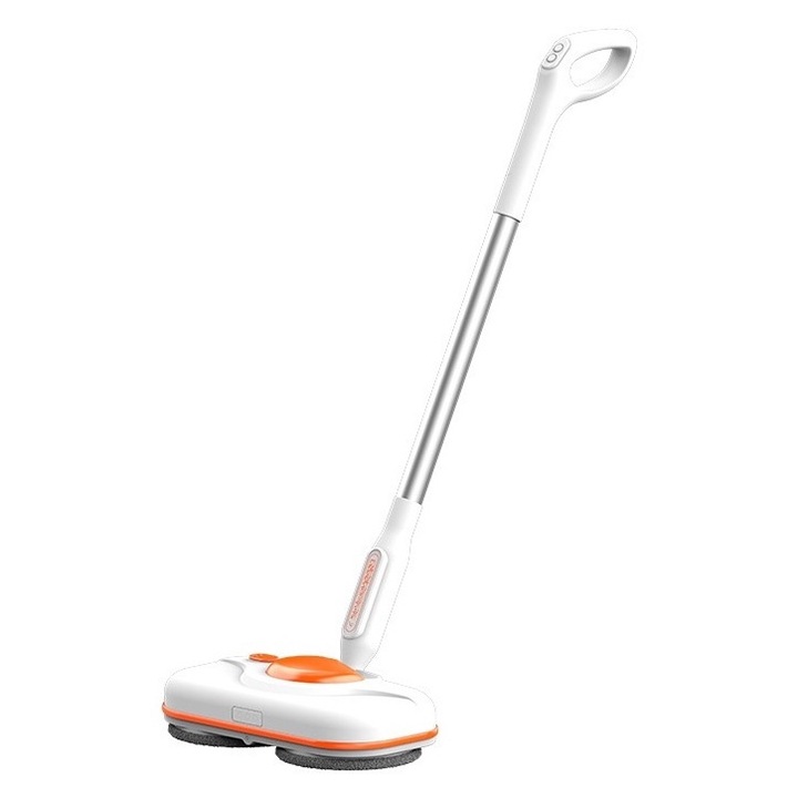 Mop electric, 33x24x110 cm, rezervor de apa 750 ml, lumina LED, potrivit pentru multe podele, 2000 mAh, alb