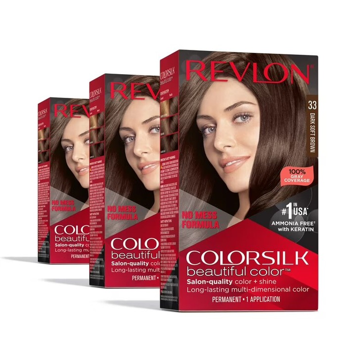 Pachet Promotional Revlon Vopsea Par Colorsilk 33 dark soft brown, 3 bucati