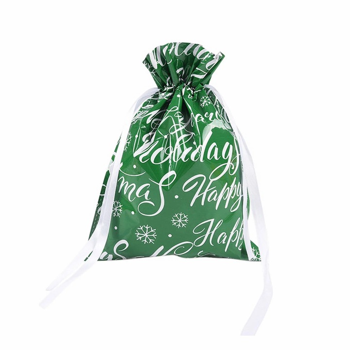 Sac de cadou pentru Craciun, 32x24cm, verde