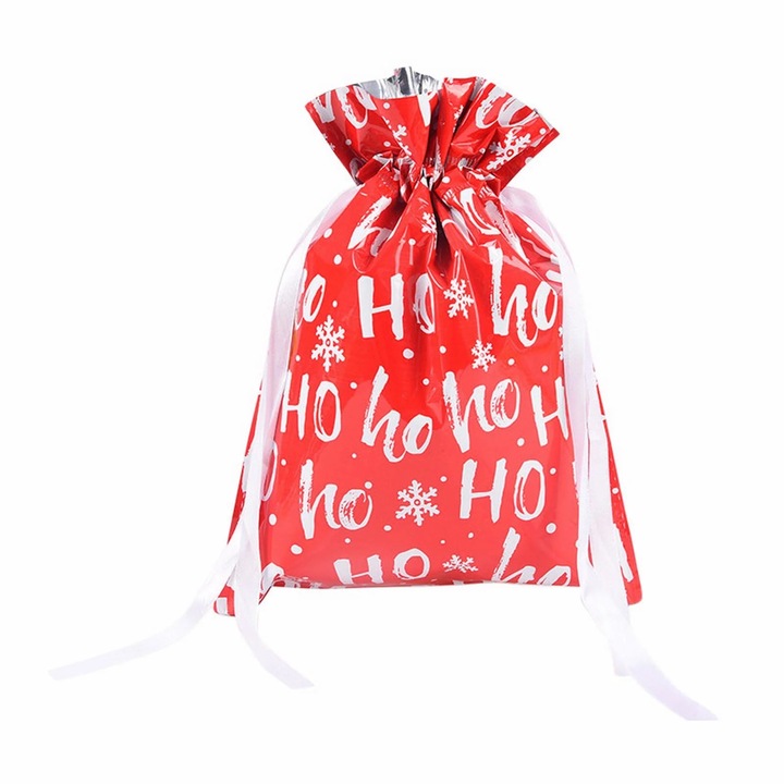 Sac de cadou de Craciun, cu imprimeu, 32x24cm, rosu/alb
