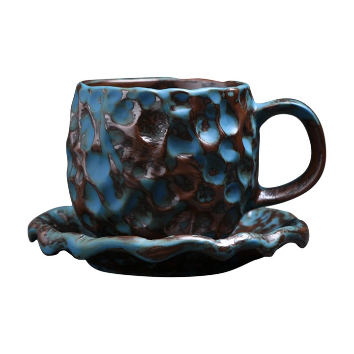 Set 5 Cani Multicolore cu Farfurie, Fortune Cup, 17x17x14cm
