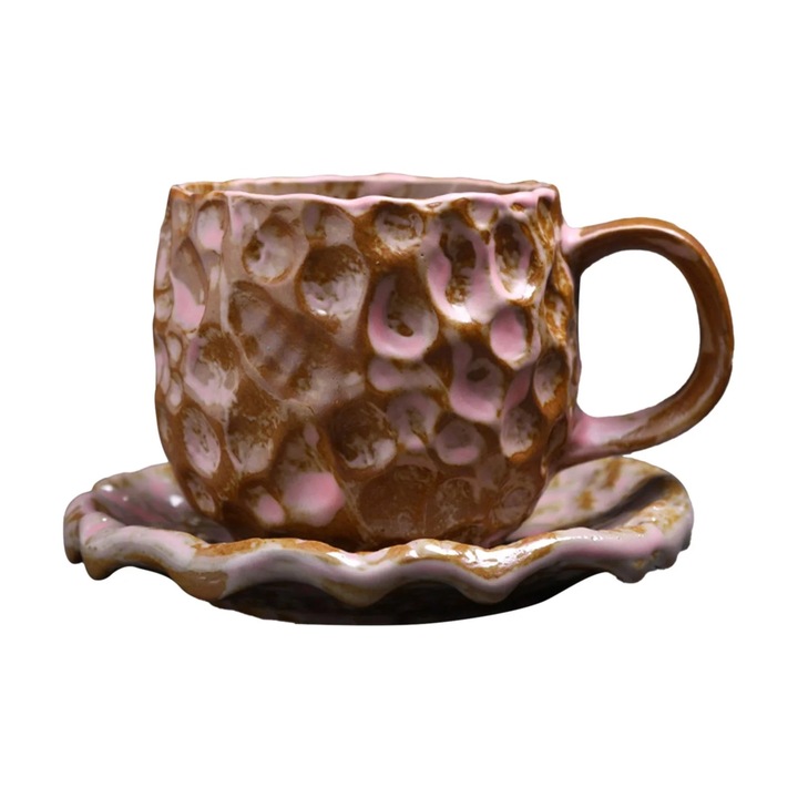 Set 5 Cani Fortune Cup Multicolore cu Farfurie, 2024, Cadou Elegant pentru Acasa, 17x17x14cm
