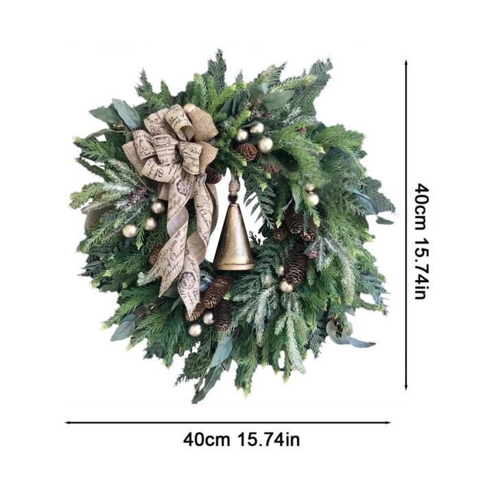 Coroana de Craciun cu conuri si ace, 40cm, multicolor, decorativa pentru usa