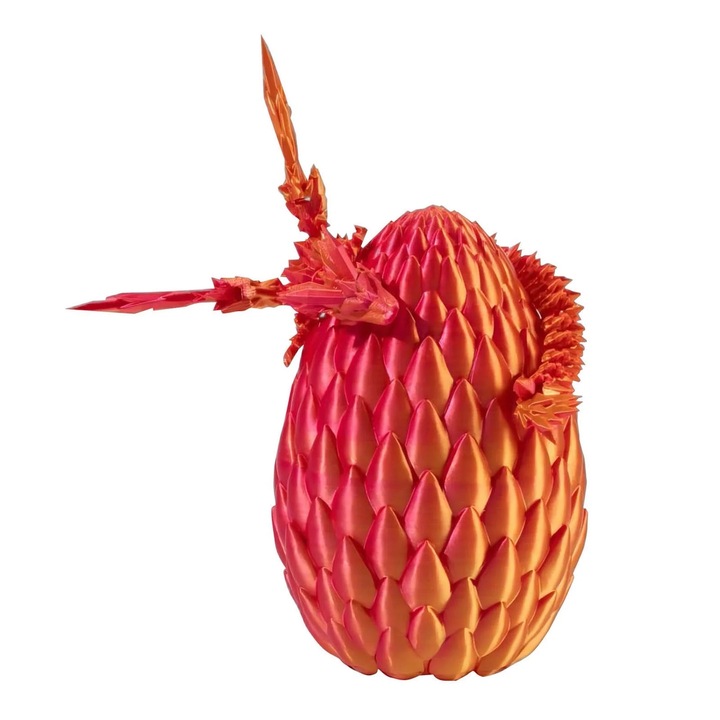 Figurina Dragon 3D cu Ou, pentru Birou, Portocaliu, 15/23cm