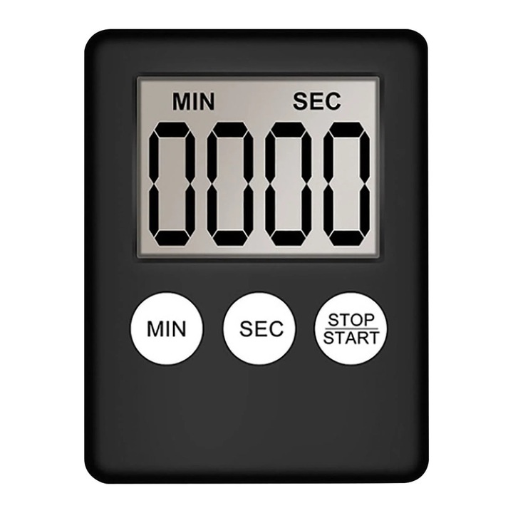 Cronometru digital de bucatarie, negru, 99 min 59 sec, cu alarma si magnet