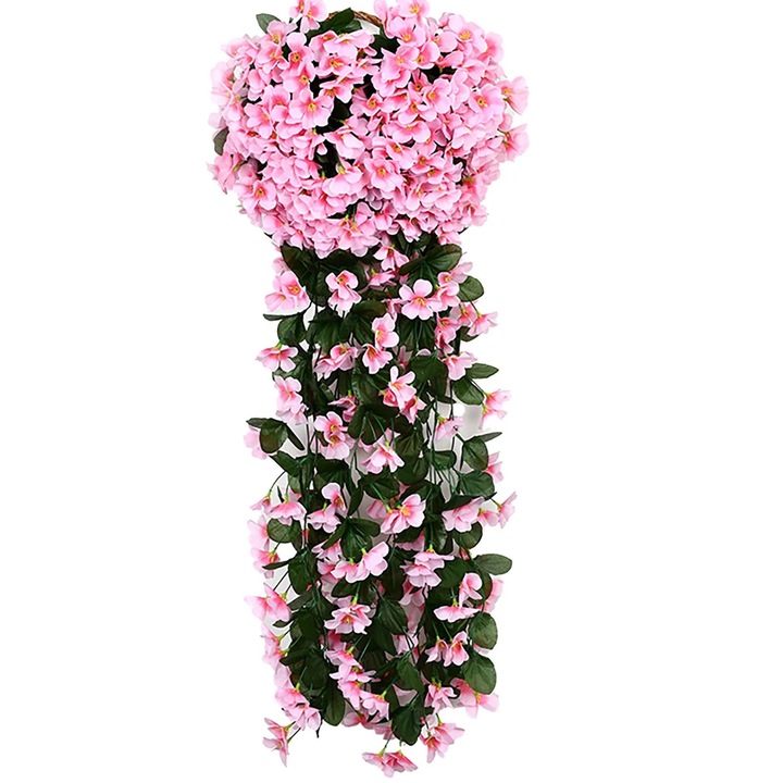 Ghirlanda decorativa cu flori artificiale, 90cm, roz