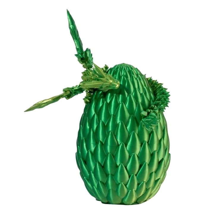 Figurina Dragon 3D cu Aripi si Ou de Dragon, Verde, Decorativ, pentru Birou si Cadouri