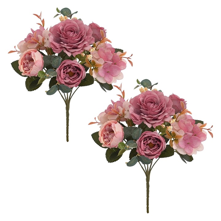 Buchet Flori Artificiale, 2 Bucati, Roz, Pentru Decorare, Cadou Ziua Mamei, Petrecere