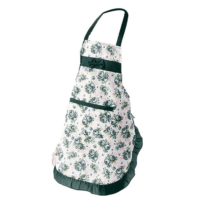 Sort de bucatarie cu fundita, imprimeu floral, poliester, multicolor, 76x65cm