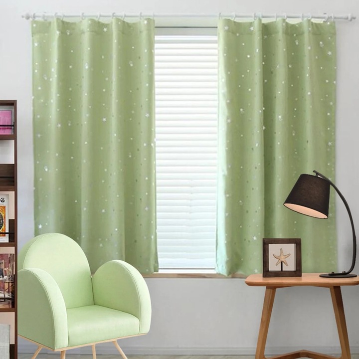 Set 2 draperii pentru copii, poliester, 100x130cm, verde