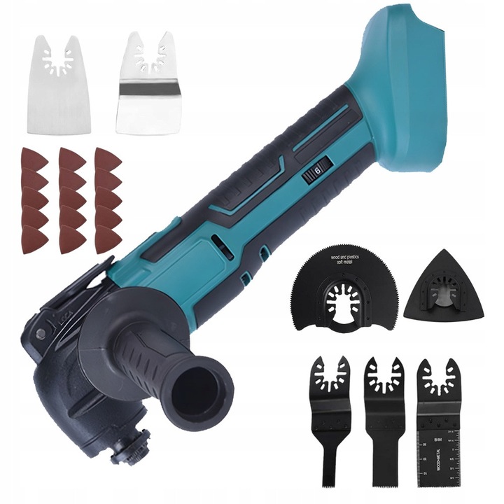 Unealta multifunctionala 300W, 22 accesorii, unghi de oscilatie 4, albastru/negru, compatibil cu baterii Makita 18V