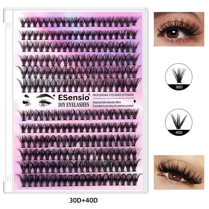 Индивидуални изкуствени мигли сноп тип ESensio® 240B, 240 мигли, 30D, 40D, изкуствени влакна, 0.007 mm, за многократна употреба, черни, комплект за зареждане