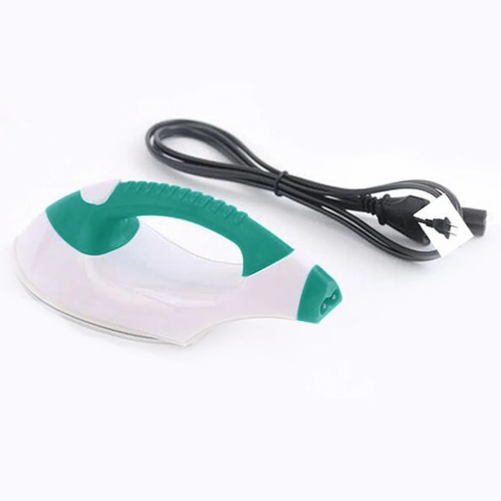 Fier de calcat electric mini, set cu adaptor US, verde/alb