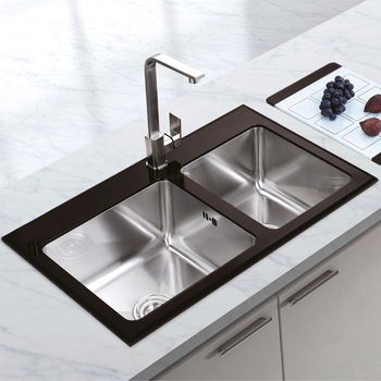 Set chiuveta bucatarie inox CookingAid TEMPERED GLASS DUO cu 3 accesorii Scurgator Vase, Gratar Inox si Tocator Personalizat Sticla, 860 mm x 500 mm, adancime cuva 220 mm, montare pe blat, finisaj satinat Set chiuveta bucatarie inox CookingAid TEMPERED GLASS DUO cu 3 accesorii Scurgator Vase, Gratar Inox si Tocator Personalizat Sticla, 860 mm x 500 mm, adancime cuva 220 mm, montare pe blat, finisaj satinat