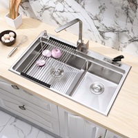 set chiuveta bucatarie cu 2 cuve inox horeca dubla cookingaid afrodita xl cu 5 accesorii scurgator vase  gratar inox  dozator sapun  tocator lemn sapele  suport cutite 838 mm x 498 mm adancime cuva 220 mm montare pe blat finisaj satinat imagen 13_0_
0
