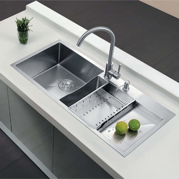 Set chiuveta bucatarie cu 2 cuve inox HORECA dubla CookingAid ULTIMATE DUO cu 3 accesorii Scurgator Vase + Gratar Inox + Dozator Sapun, 960 mm x 450 mm, adancime cuva 210 mm, montare pe blat, finisaj satinat Set chiuveta bucatarie cu 2 cuve inox HORECA dubla CookingAid ULTIMATE DUO cu 3 accesorii Scurgator Vase + Gratar Inox + Dozator Sapun, 960 mm x 450 mm, adancime cuva 210 mm, montare pe blat, finisaj satinat