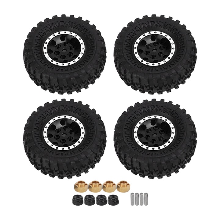 Set 4 roti cauciuc 55mm cu jante din aliaj de aluminiu pentru masina RC 1/24