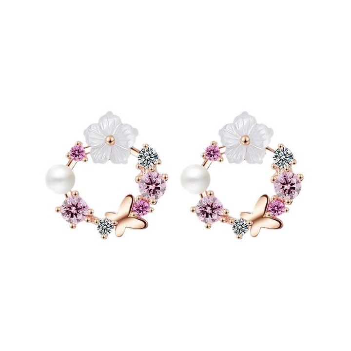 Cercei cu fluturi din argint 925 si zircon roz