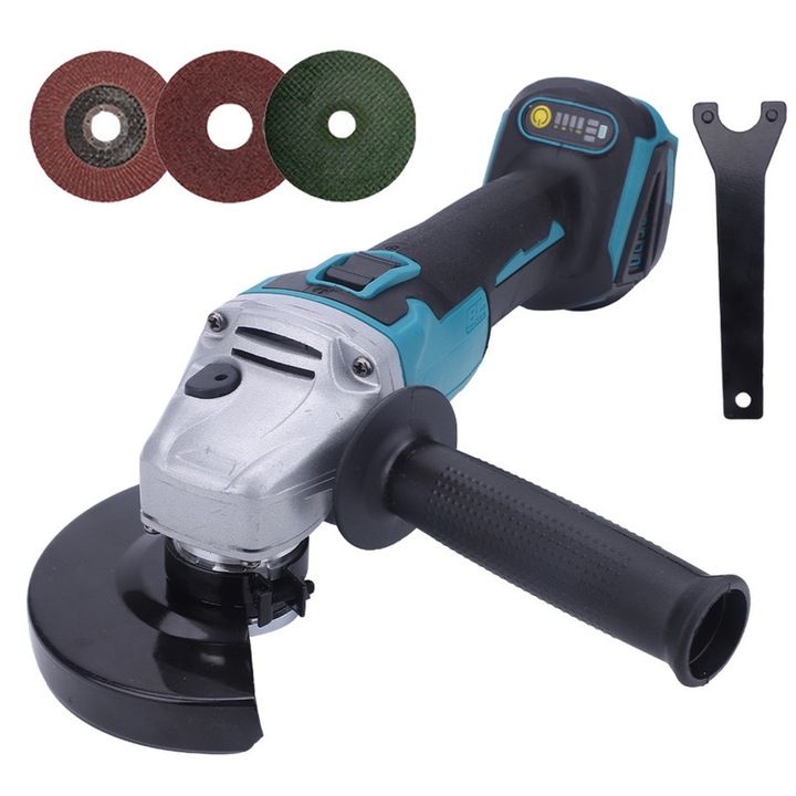 Polizor unghiular fara fir, 125mm, 18V, motor fara perii, maner auxiliar in doua pozitii, set complet