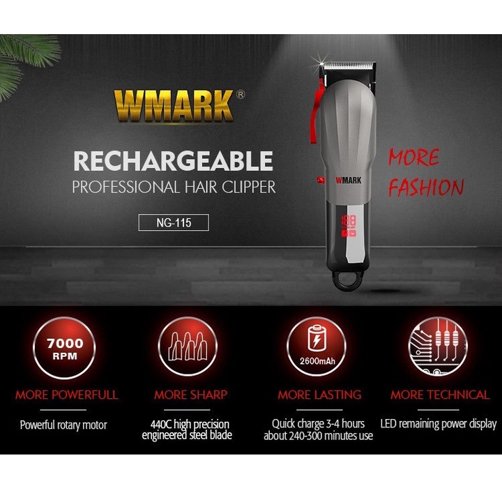 Professzionális hajvágó akkumulátorral, többfunkciós, erős 7000 RPM motor, LED kijelző, szupergyors USB töltés, vízálló, kivehető titán pengék, fodrászat, szalon, precíziós, ergonómikus, teljesítmény, fekete