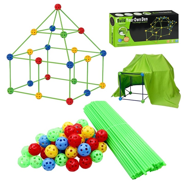 Építőkészlet, 175 db, színes sátor, 150x120cm