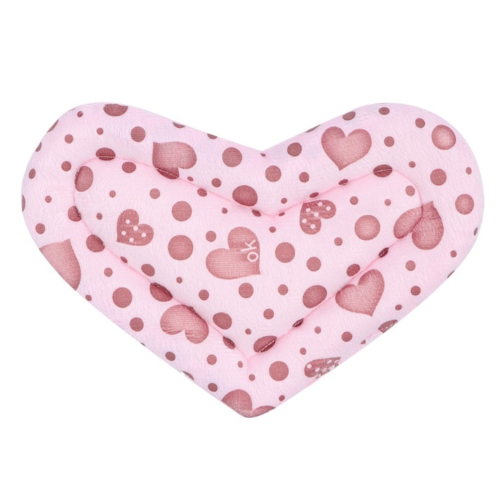 Perna pentru animale Enforose, forma inima, roz, 22x15x1 cm, din plus scurt, usoara si respirabila, set cu 1 buc.