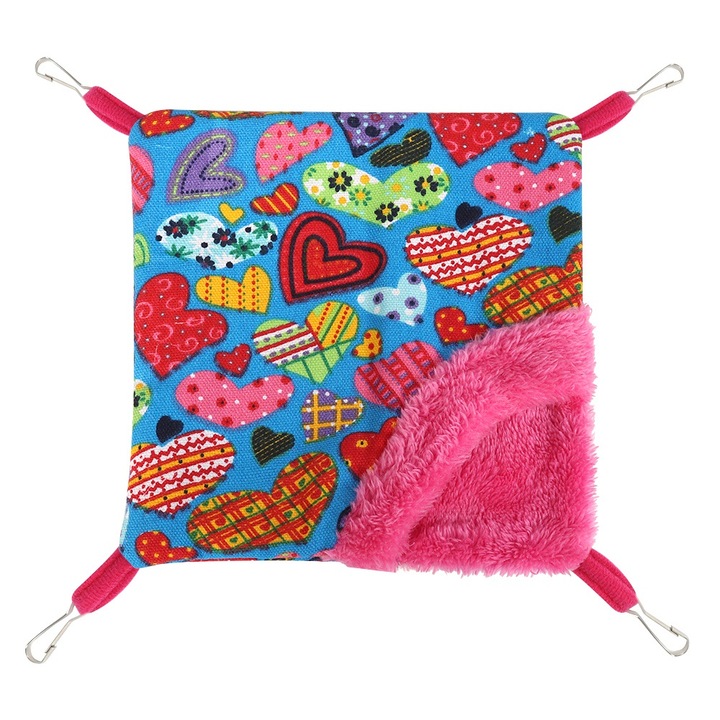 Culcus dublu pentru hamster, Enforose, design simplu, material rezistent, imprimeu inima piersica, 22x22x1 cm