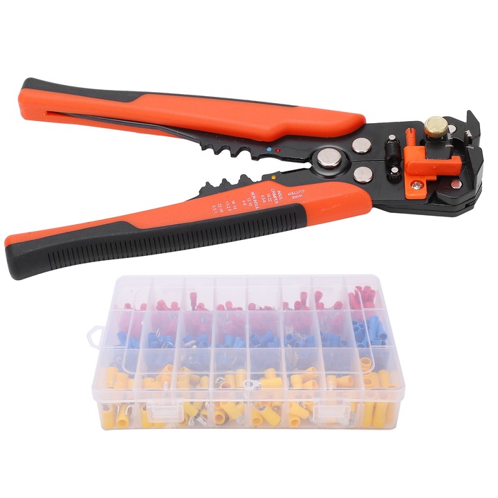 Комплект кабелни накрайници с инструмент за оголване на кабели, 400 броя, Enforose, 3 цвята, различни размери