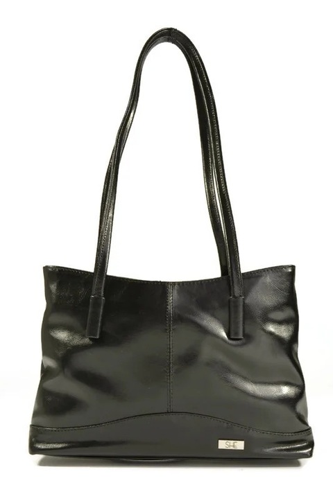 Geanta dama DAN-A, piele naturala, neagra, 2 compartimente, 30x15x25cm