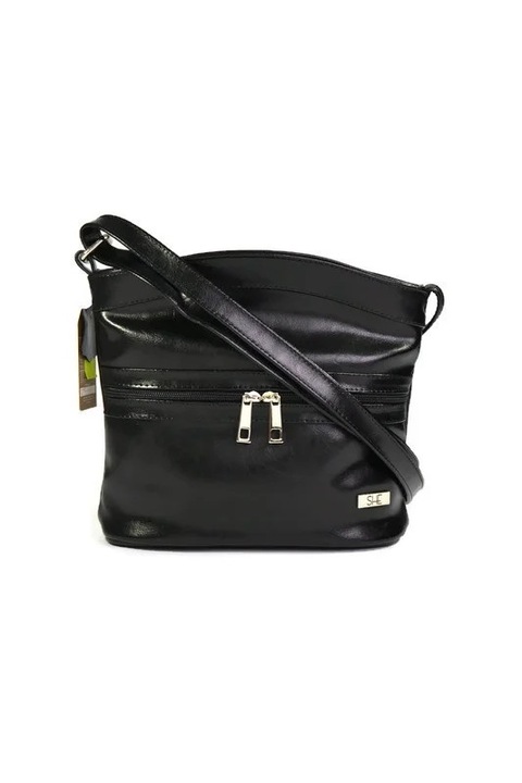 Geanta dama, DAN-A, piele naturala, neagra, cu detalii argintii, dimensiuni 1x1x1cm