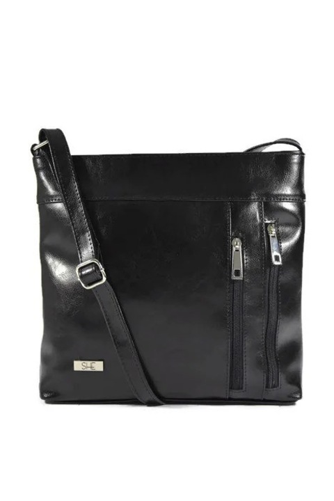 Geanta dama din piele, DAN-A, neagra, 2 compartimente